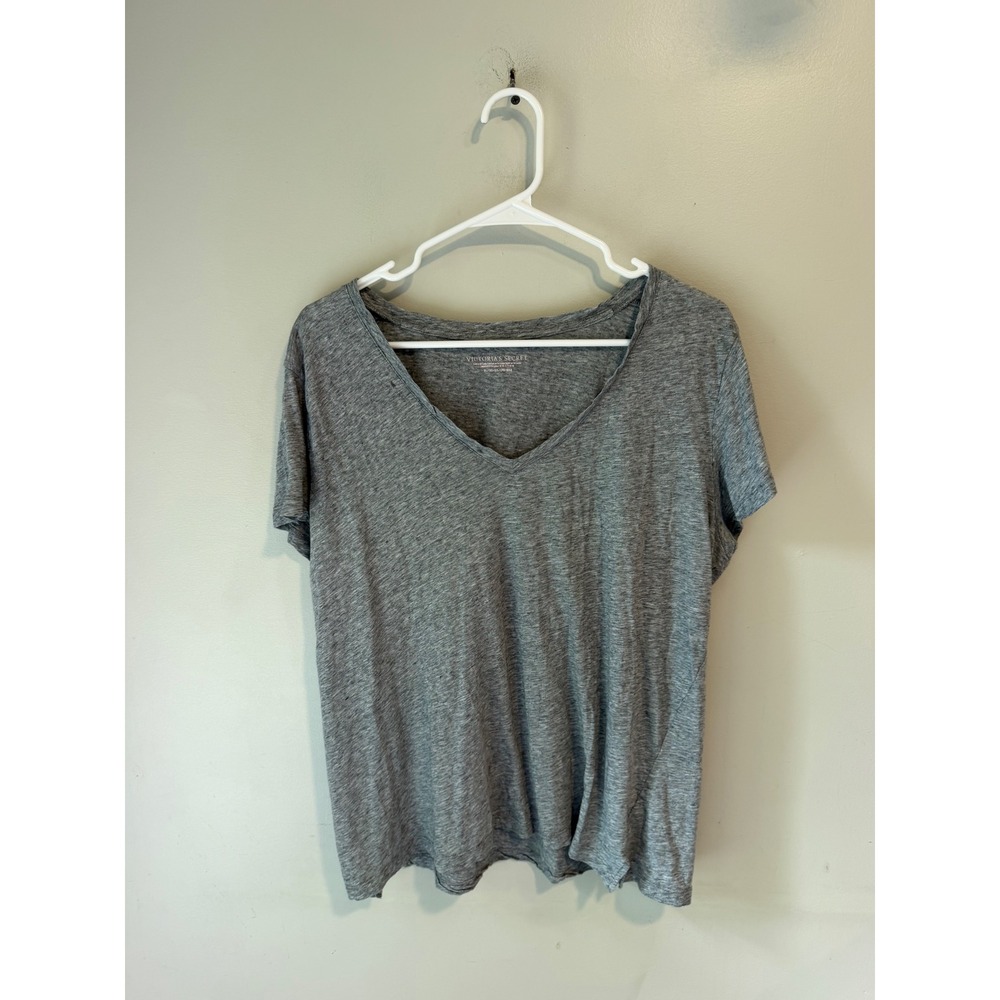 Victoria's Secret Womens XL Gray V-Neck Cotton Short Sleeve T-Shirt Heart Logo